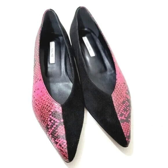 YUUL YIE Shoes Women's 38.5 Selma Point Toe Pump Pink Python Black Suede Heels - Picture 1 of 8